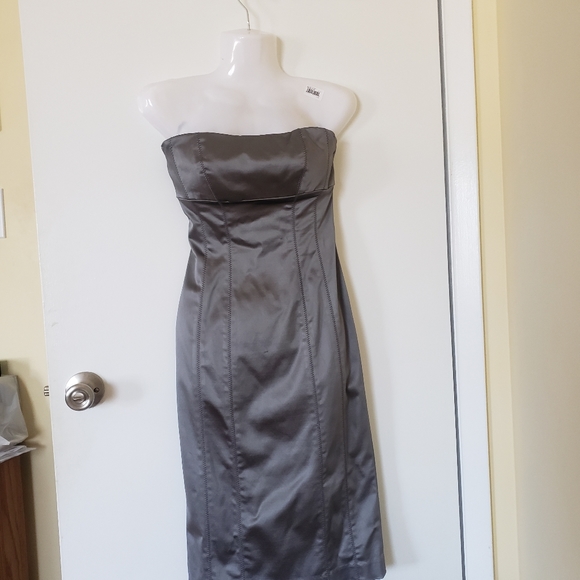 Bebe Silver Strapless Satin like Dress - Picture 2 of 12